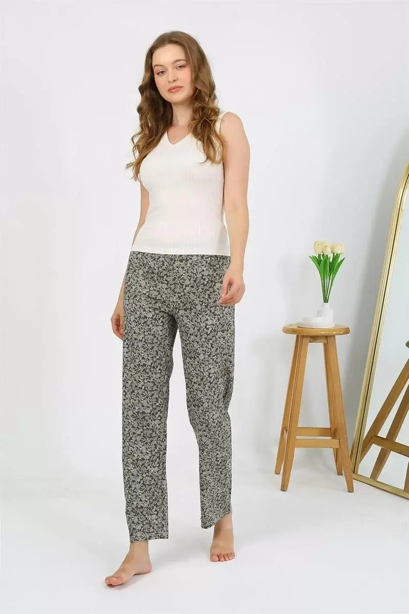 Kadın Penye Desenli Tek Alt Pijama Haki