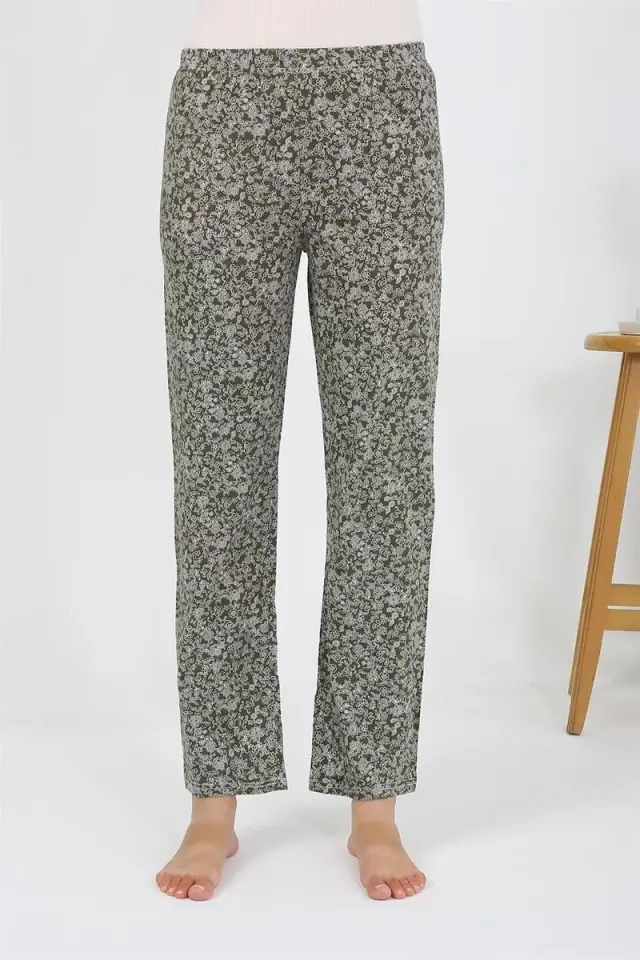 Kadın Penye Desenli Tek Alt Pijama Haki