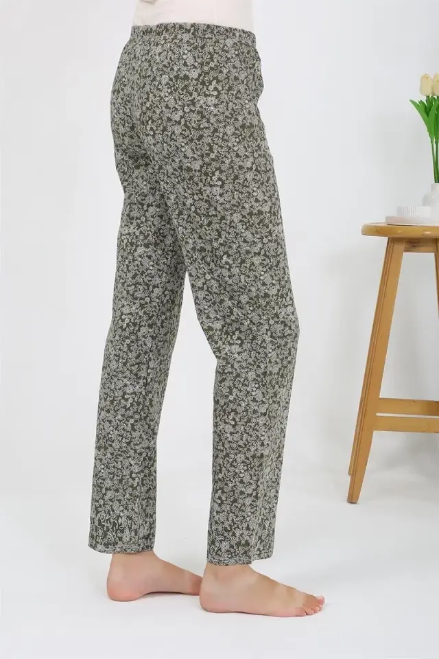Kadın Penye Desenli Tek Alt Pijama Haki