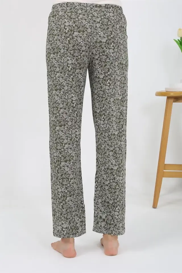 Kadın Penye Desenli Tek Alt Pijama Haki