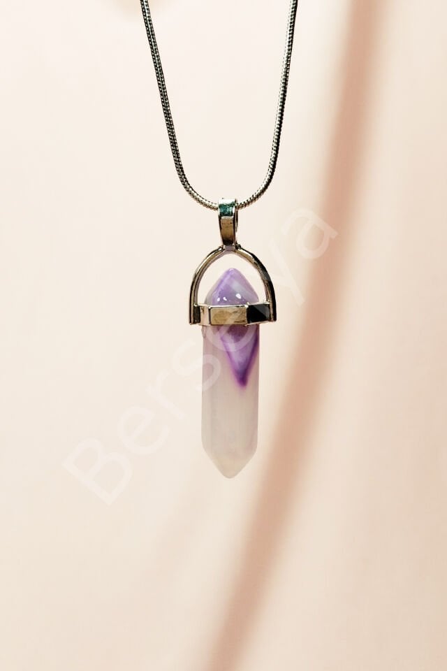 Florid Doğal Taşı Zincirli El Yapımı Tasarımlı Kolye Uç: 3,5 cm Zincir: 20 cm Kutulu