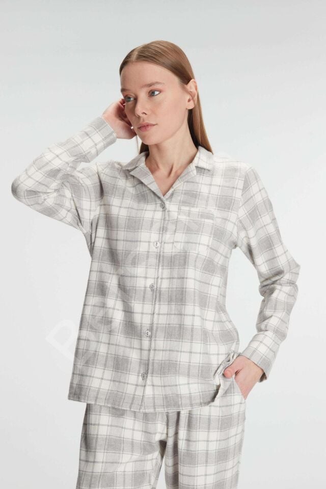 Anıl Kare Desenli Pamuklu Gömlek Pijama Takımı