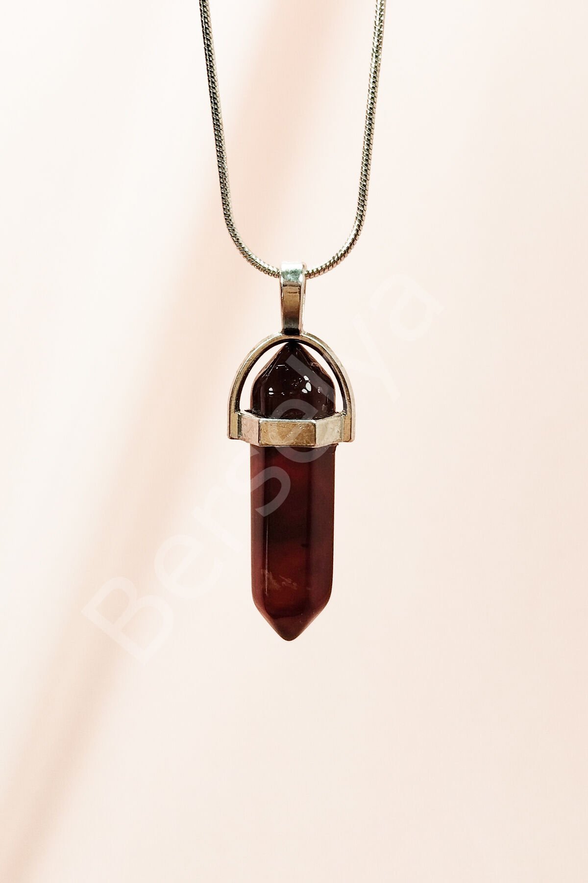 Granit Doğal Taşı Zincirli El Yapımı Tasarımlı Kolye Uç: 3,5 cm Zincir: 20 cm Kutulu