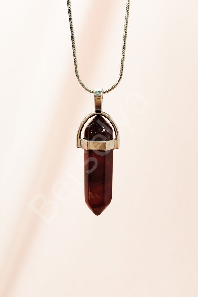 Granit Doğal Taşı Zincirli El Yapımı Tasarımlı Kolye Uç: 3,5 cm Zincir: 20 cm Kutulu