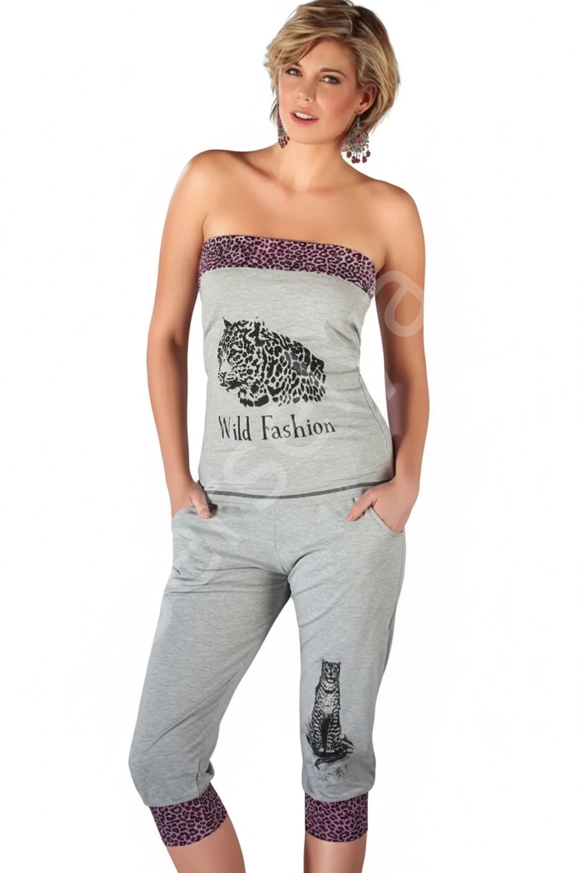 Leopar Desenli Straplez Takım