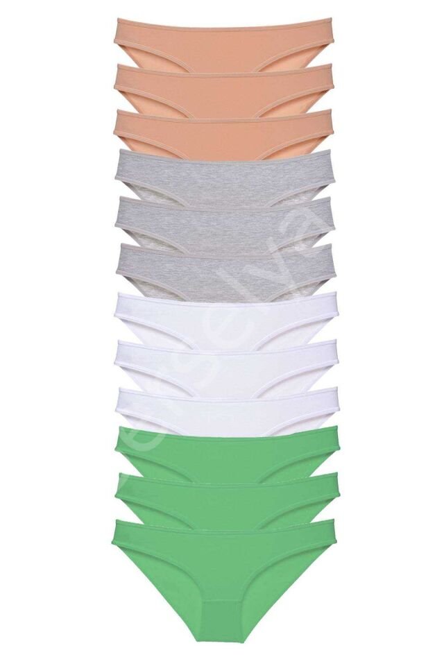 12 Adet Süper Eko Set Likralı Kadın Slip Külot Ten Gri Beyaz Yeşil