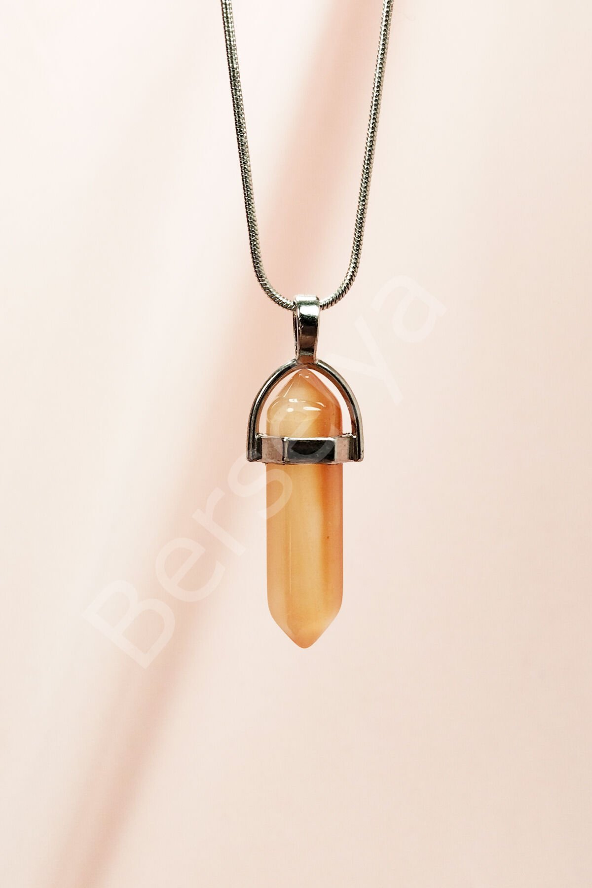 Güneş Taşı Doğal Taşı Zincirli El Yapımı Tasarımlı Kolye Uç: 3,5 cm Zincir: 20 cm Kutulu