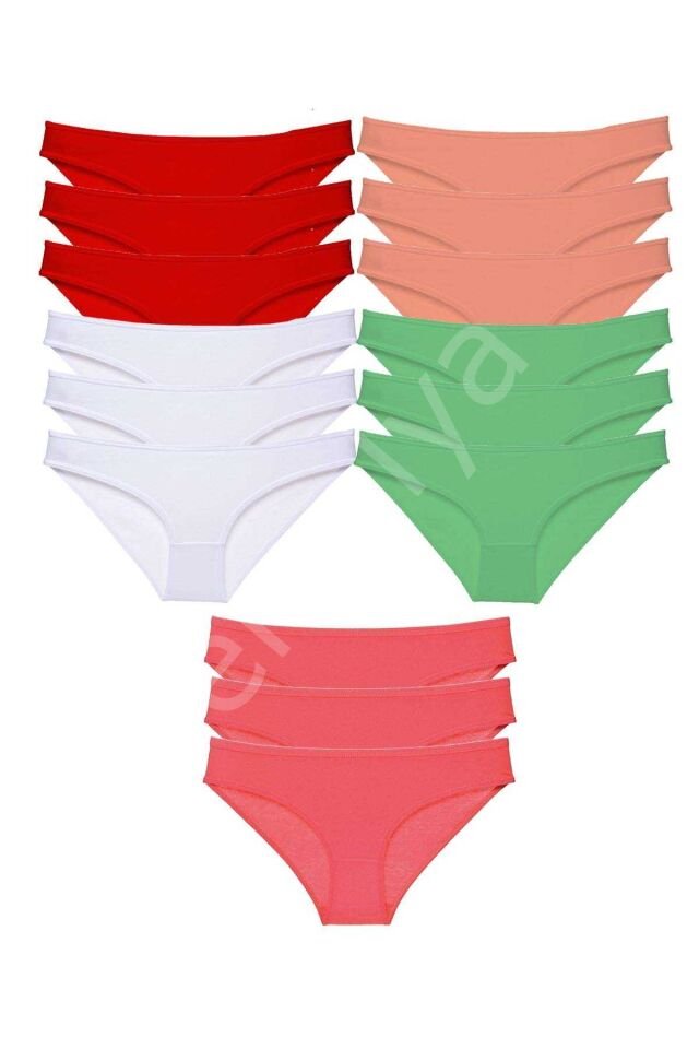 15 adet Süper Eko Set Likralı Kadın Slip Külot Ten Beyaz Pudra Yeşil Fuşya S