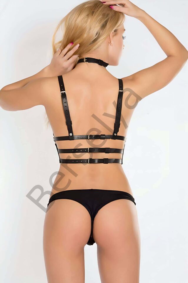 Deri 3 Sıralı Büstiyer Harness - Brf154