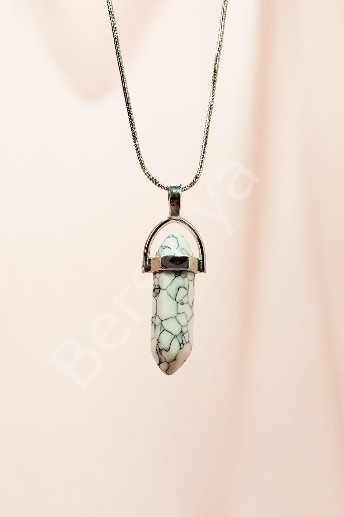 Havlit Doğal Taşı Zincirli El Yapımı Tasarımlı Kolye Uç: 3,5 cm Zincir: 20 cm Kutulu