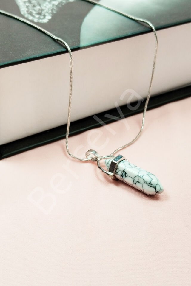 Havlit Doğal Taşı Zincirli El Yapımı Tasarımlı Kolye Uç: 3,5 cm Zincir: 20 cm Kutulu