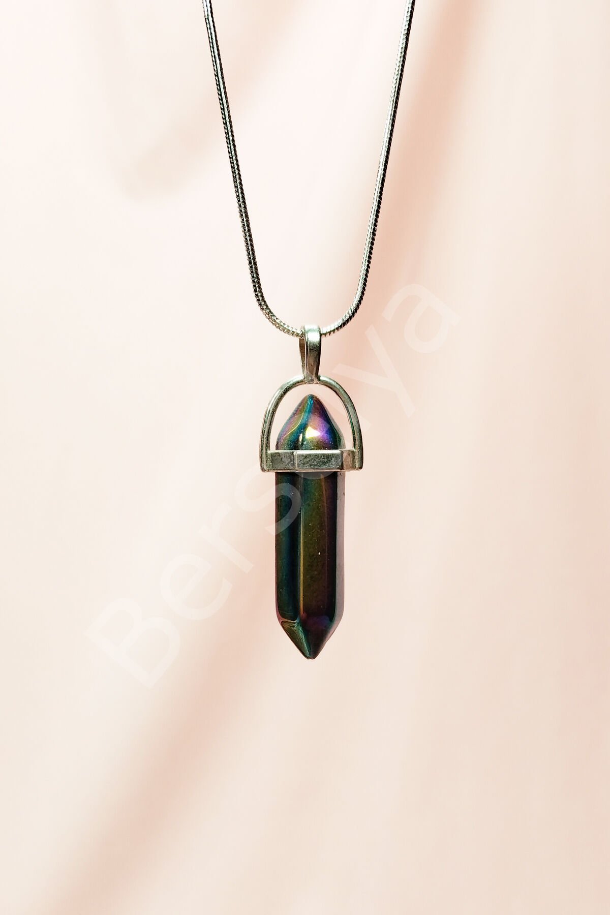 Hematit Doğal Taşı Zincirli El Yapımı Tasarımlı Kolye Uç: 3,5 cm Zincir: 20 cm Kutulu