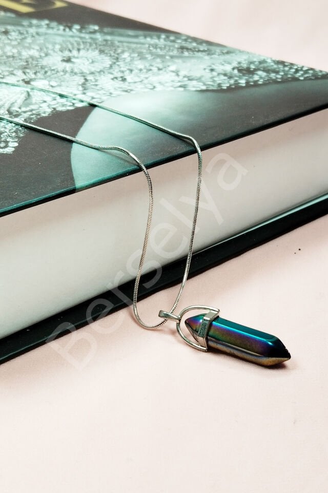 Hematit Doğal Taşı Zincirli El Yapımı Tasarımlı Kolye Uç: 3,5 cm Zincir: 20 cm Kutulu