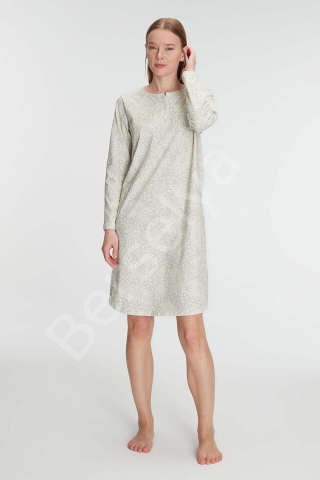 Pamuklu Uzun Kollu Gecelik