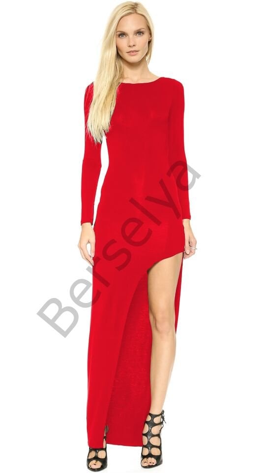 B101297 Yırbrfaçlı Uzun Elbise