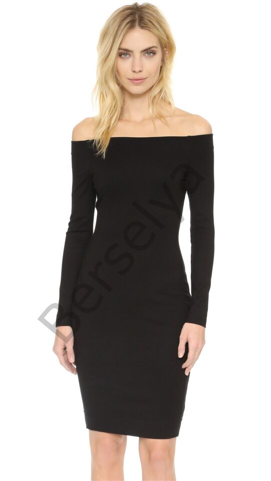 B101298 Uzun Kollu Straplez Elbise