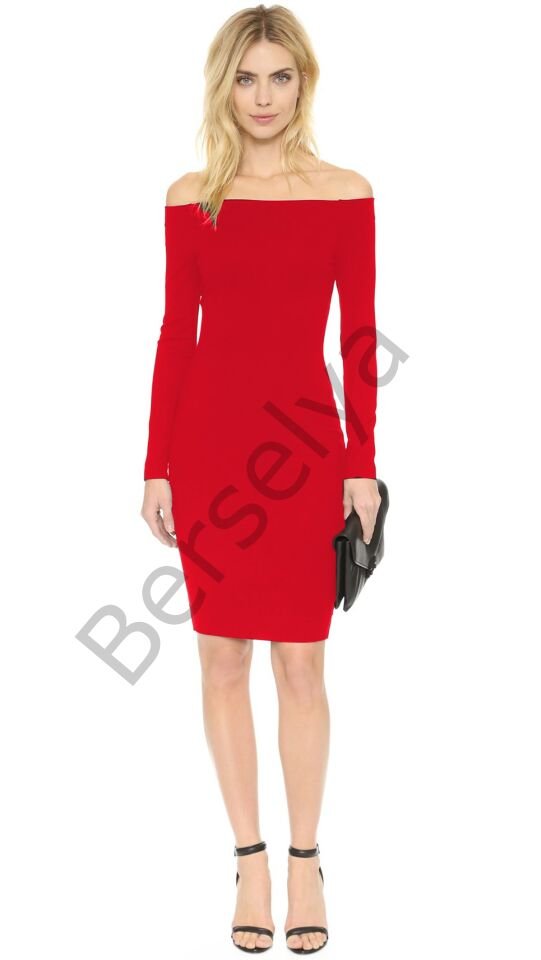 B101298 Uzun Kollu Straplez Elbise