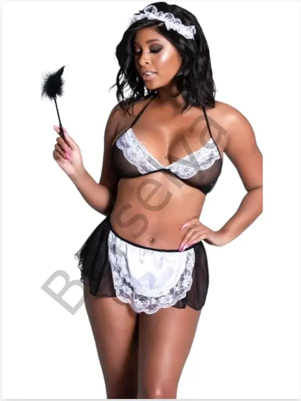 Fantezi Tüllü Dantel Detaylı Hizmetçi Kostümü Seksi İç Giyim