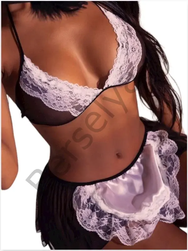 Fantezi Tüllü Dantel Detaylı Hizmetçi Kostümü Seksi İç Giyim