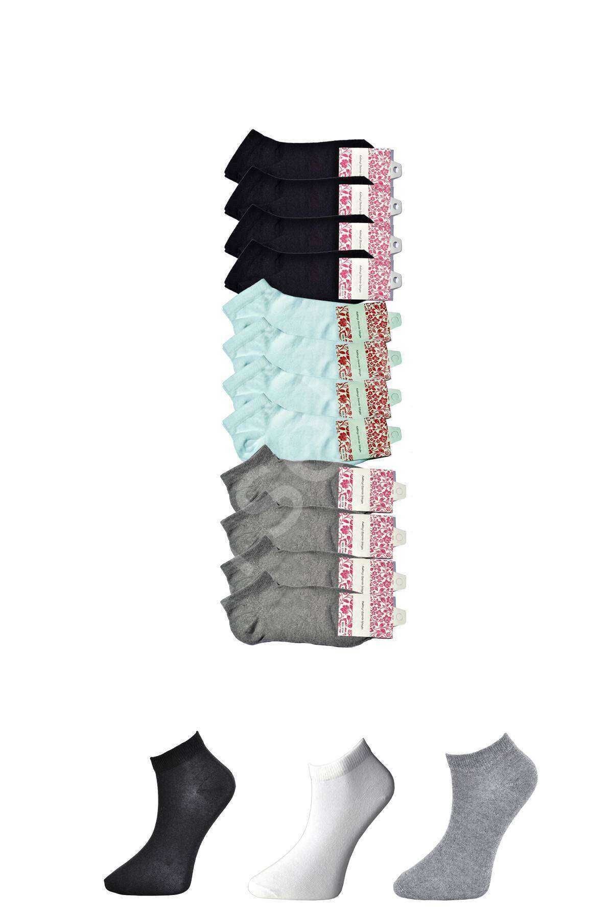 Siyah Gri Ve Beyaz Kadın Bilek Çorap 12 Çift