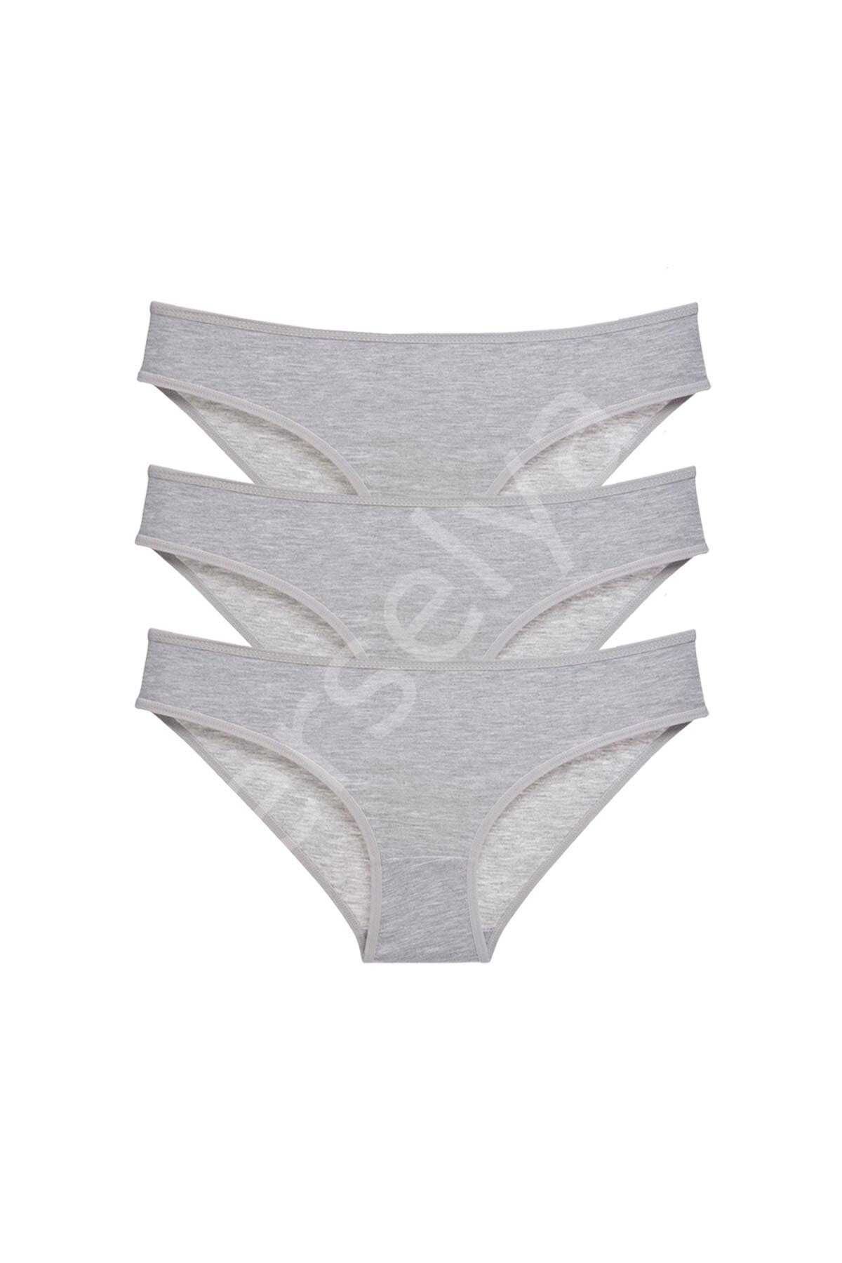 3 Adet Süper Eko Set Likralı Kadın Slip Külot Gri