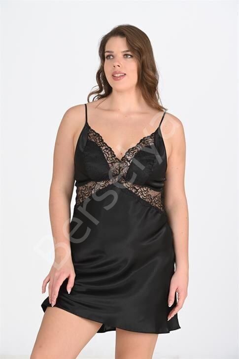 Büyük Beden 2li Siyah Sabahlık Takımı Bigsize