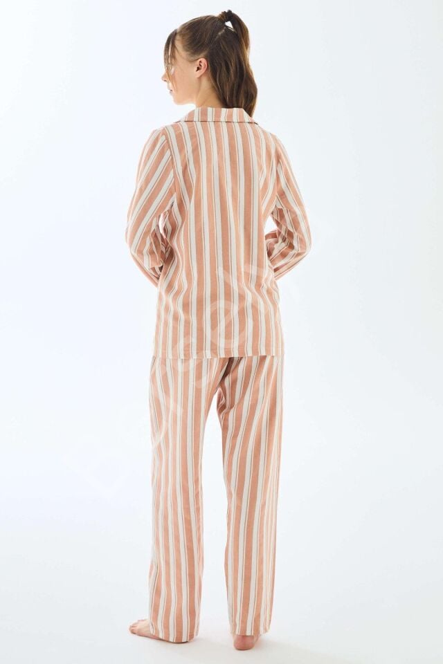Viscose Çizgili Gömlek Pantolon Pijama Takımı