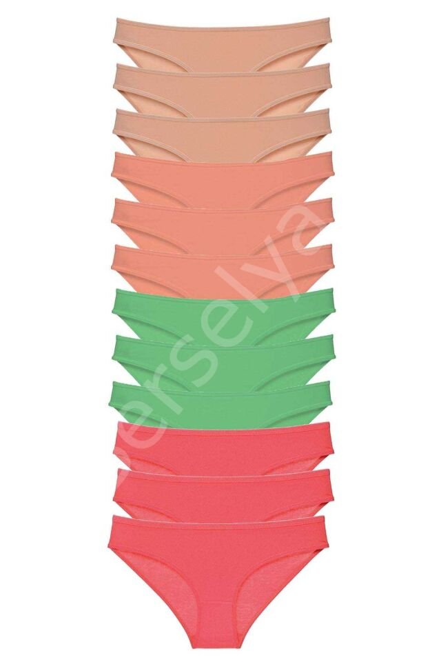 12 Adet Süper Eko Set Likralı Kadın Slip Külot Ten Pudra Yeşil Fuşya