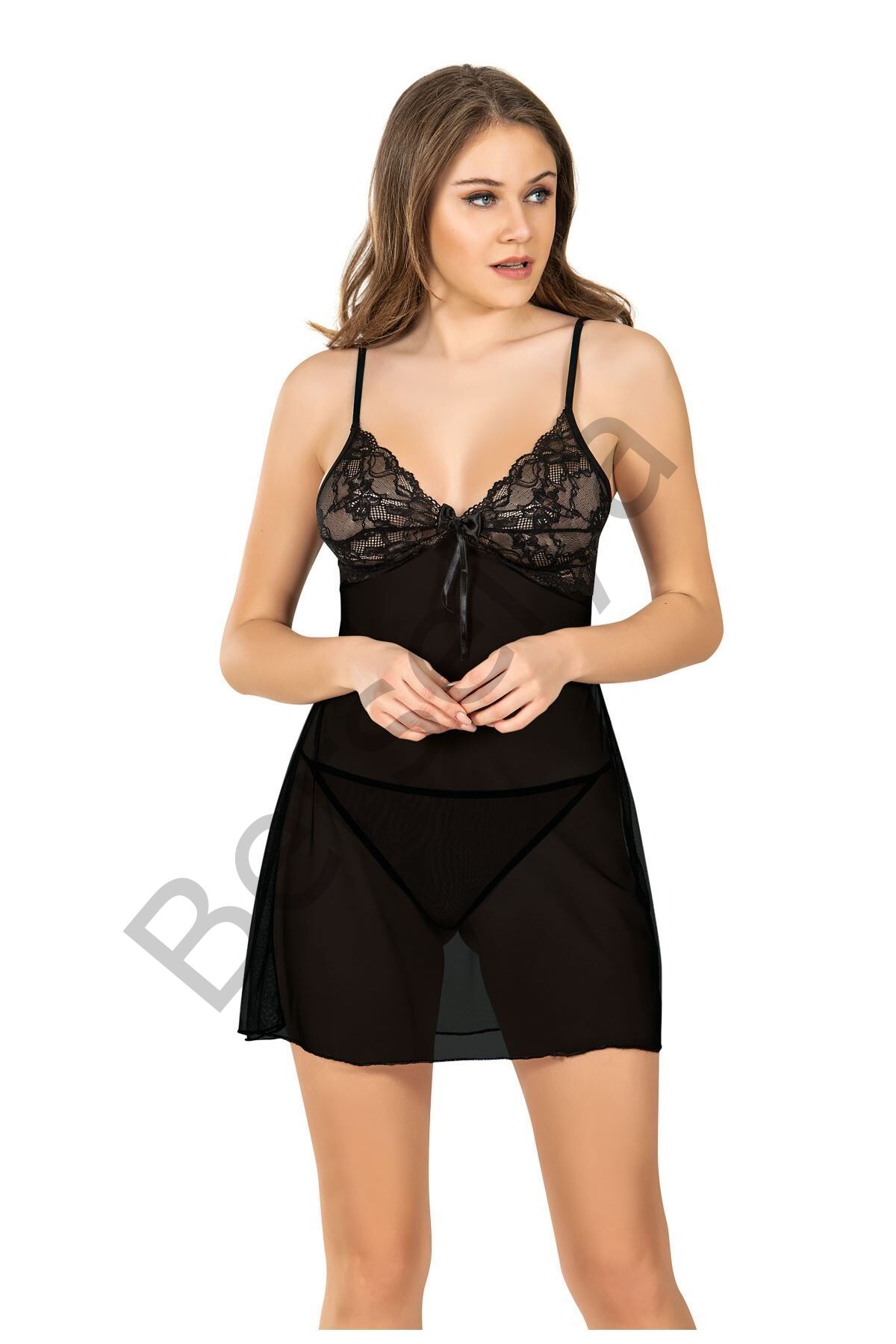 Siyah Tül Gecelik - 645