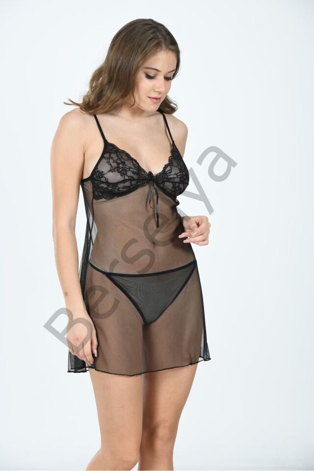 Siyah Tül Gecelik - 645