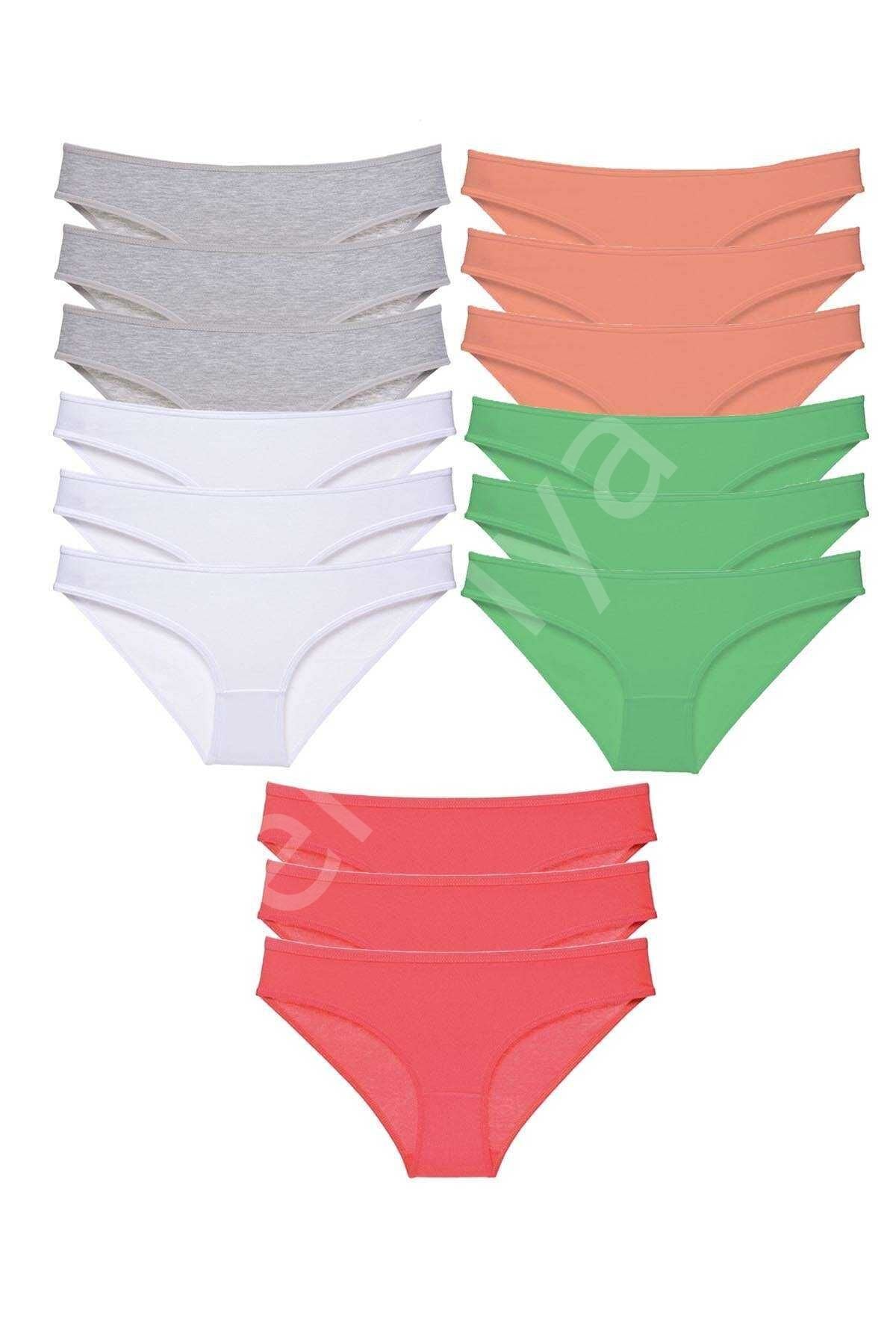 15 adet Süper Eko Set Likralı Kadın Slip Külot Gri Beyaz Pudra Yeşil Fuşya L
