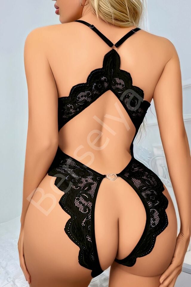 Siyah Özel Bölgesi Açık Dantel Body Jesica Bella E-0049