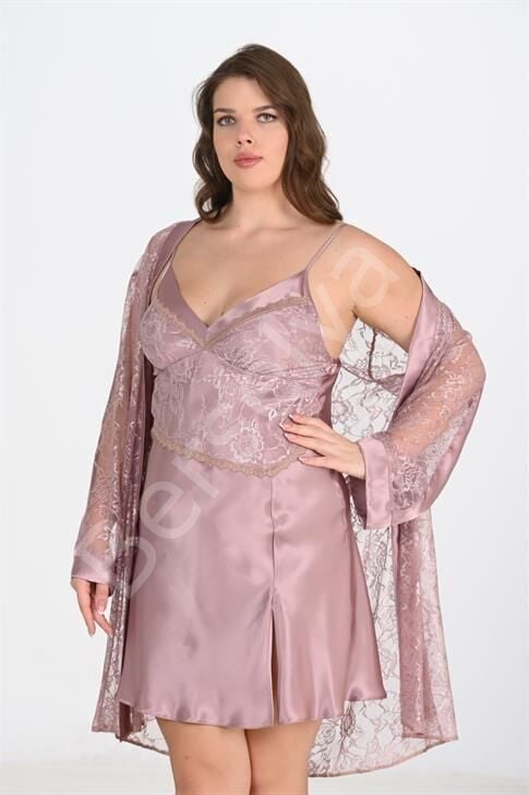 Büyük Beden 2li Vizon Sabahlık Takımı Bigsize 6205