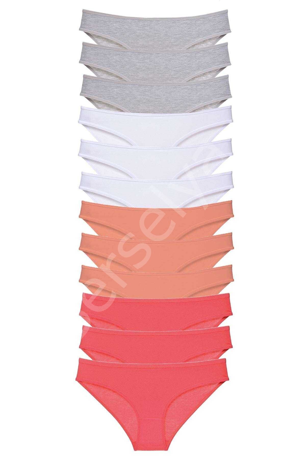 12 Adet Süper Eko Set Likralı Kadın Slip Külot Gri Beyaz Pudra Fuşya