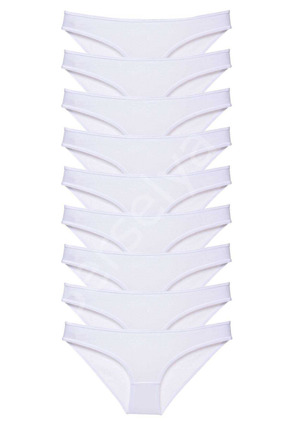 9 adet Süper Eko Set Likralı Kadın Slip Külot Beyaz M