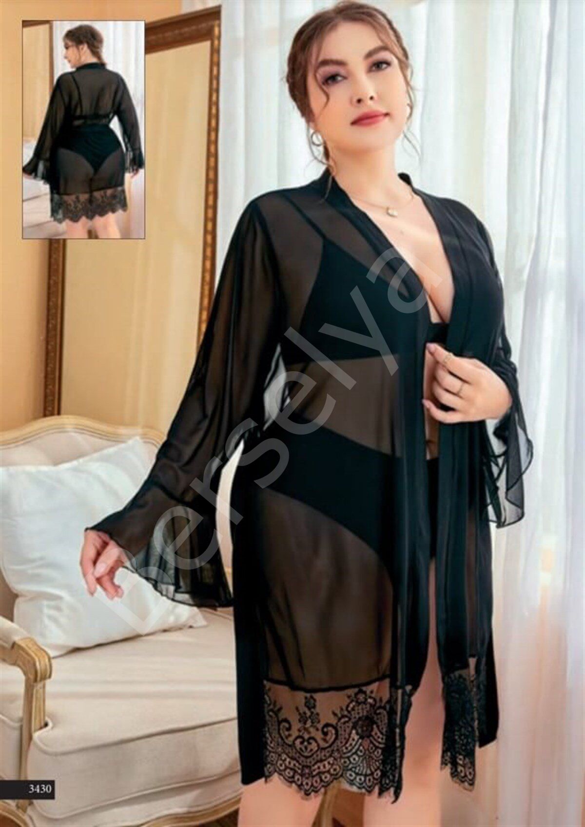 Büyük Beden Fantazi Tül Sabahlık Takım