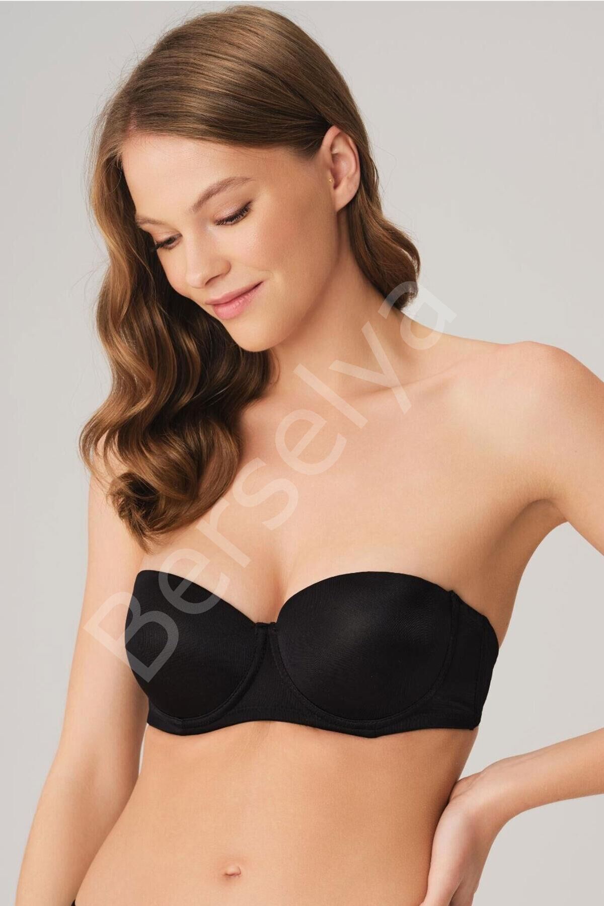 Balenli Destekli Dolgulu Askısız Straplez Günlük Klasik T-shirt Sütyeni