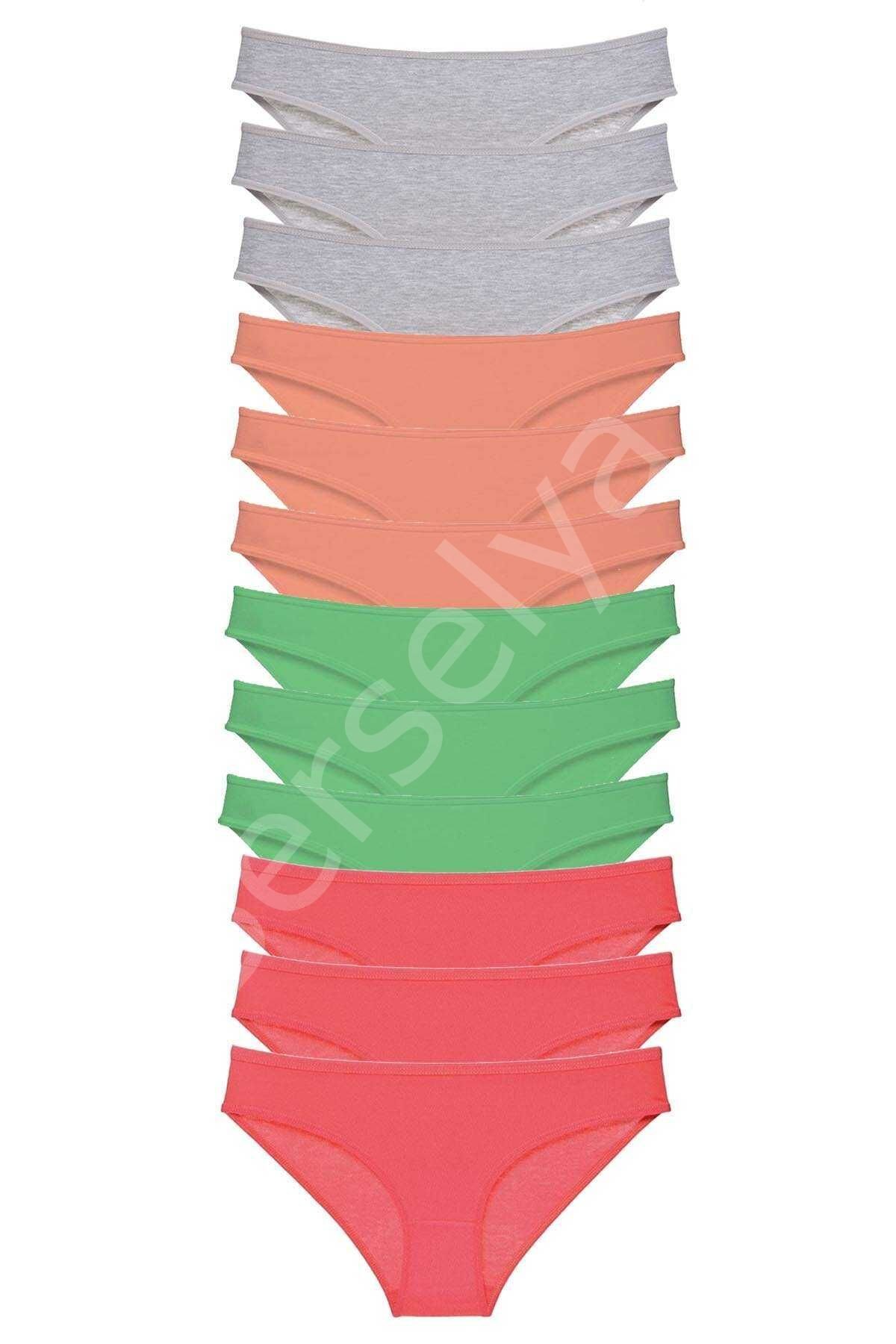 12 Adet Süper Eko Set Likralı Kadın Slip Külot Gri Pudra Yeşil Fuşya