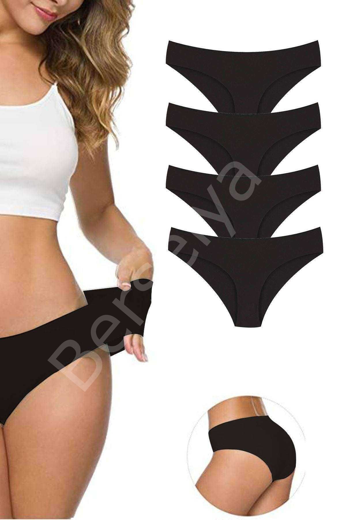 4 Adet Kadın Dikişsiz Lazer Kesim Esnek İz yapmayan Külot Siyah