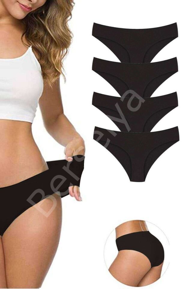 4 Adet Kadın Dikişsiz Lazer Kesim Esnek İz yapmayan Külot Siyah