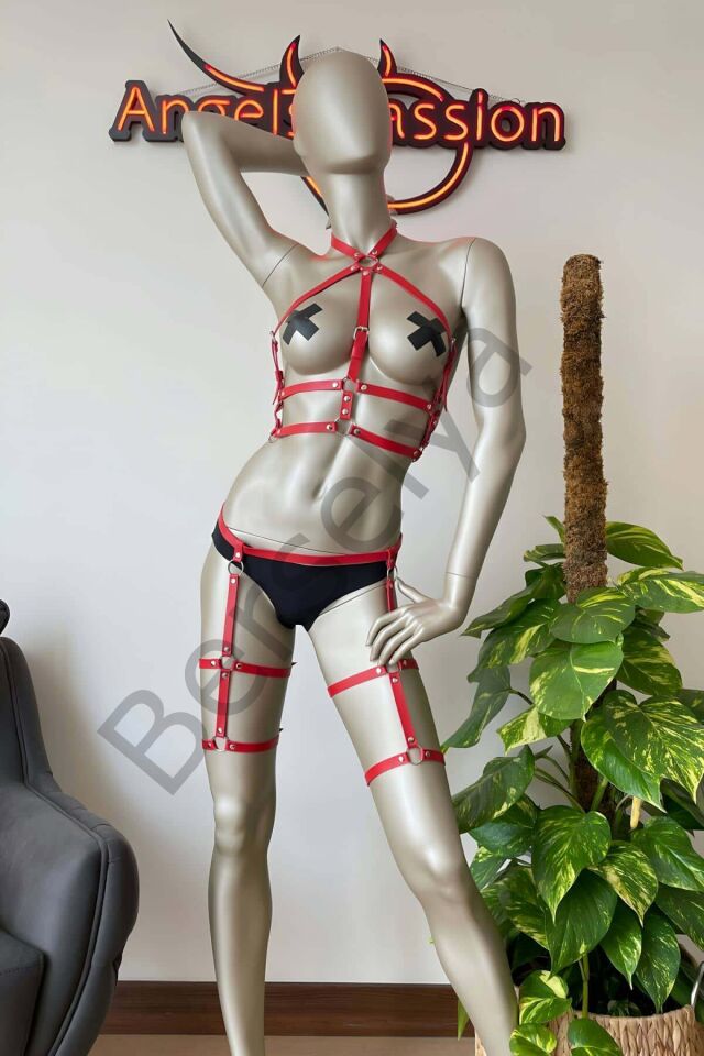 Fantazi Deri Jartiyer Ve Göğüs Harness Takım - Brf272