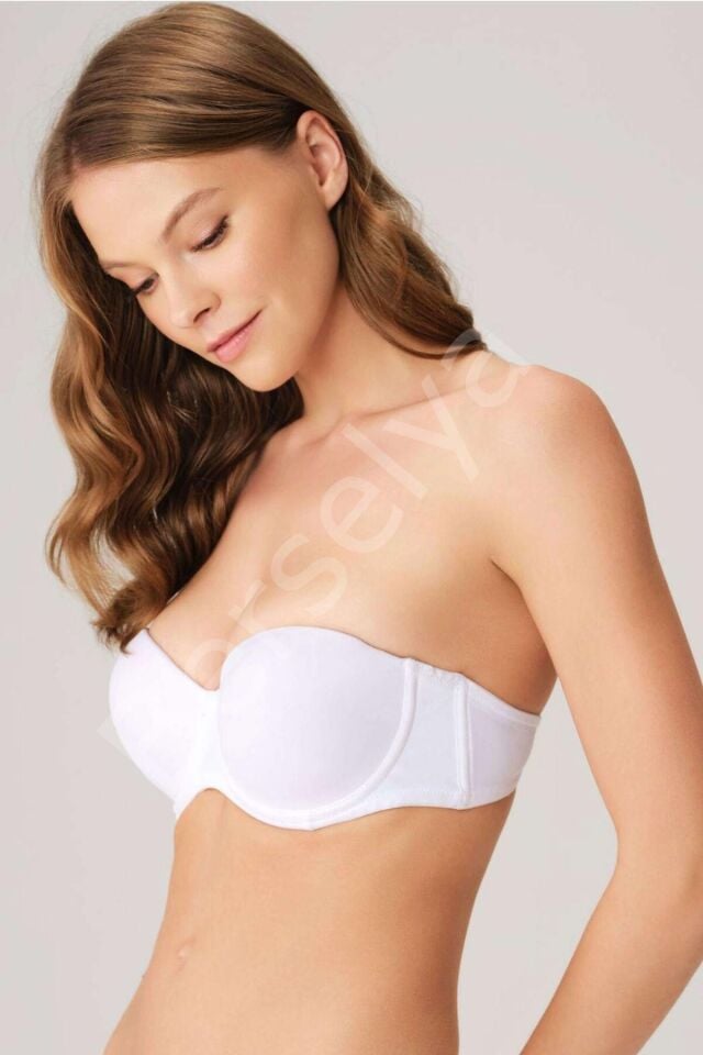 Balenli Destekli Dolgulu Askısız Straplez Günlük Klasik T-shirt Sütyeni