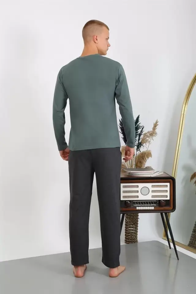 Erkek Penye Uzun Kol Pijama Takımı Haki