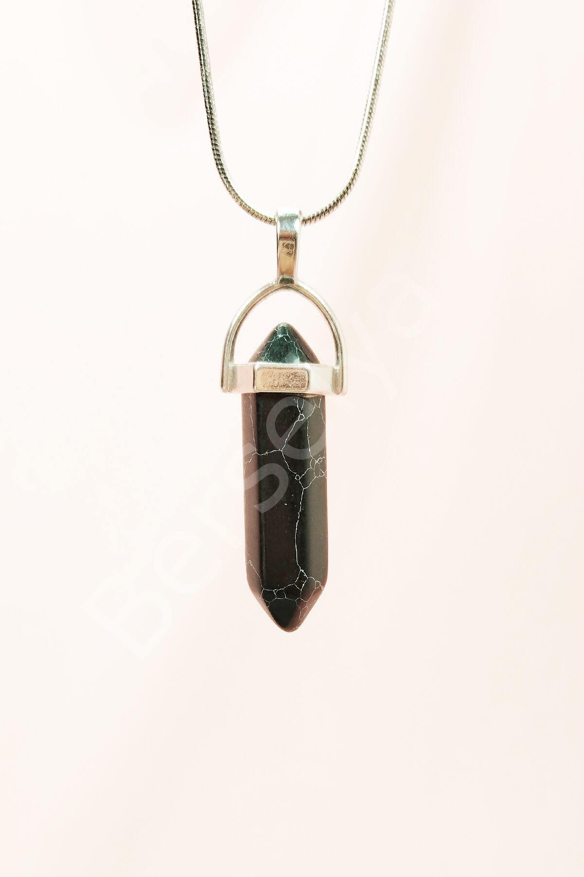 Mat Oniks Doğal Taşı Zincirli El Yapımı Tasarımlı Kolye Uç: 3,5 cm Zincir: 20 cm Kutulu