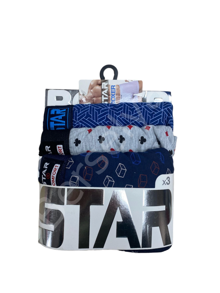 Star 105 Desenli Jakar Erkek  3'lü Kemer Boxer