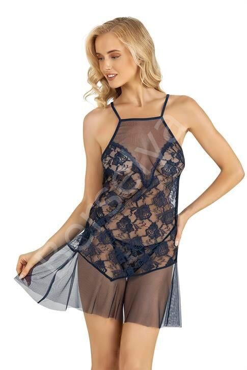 Lacivert Kısa Tül Gecelik 4227