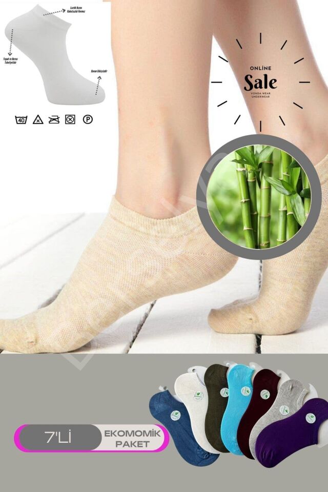 Çok Rekli 7 Li Bambu Topuk Burun Dikişsiz Takviyeli Kadın Sneakers Çorap 1005-çokrekli-7li