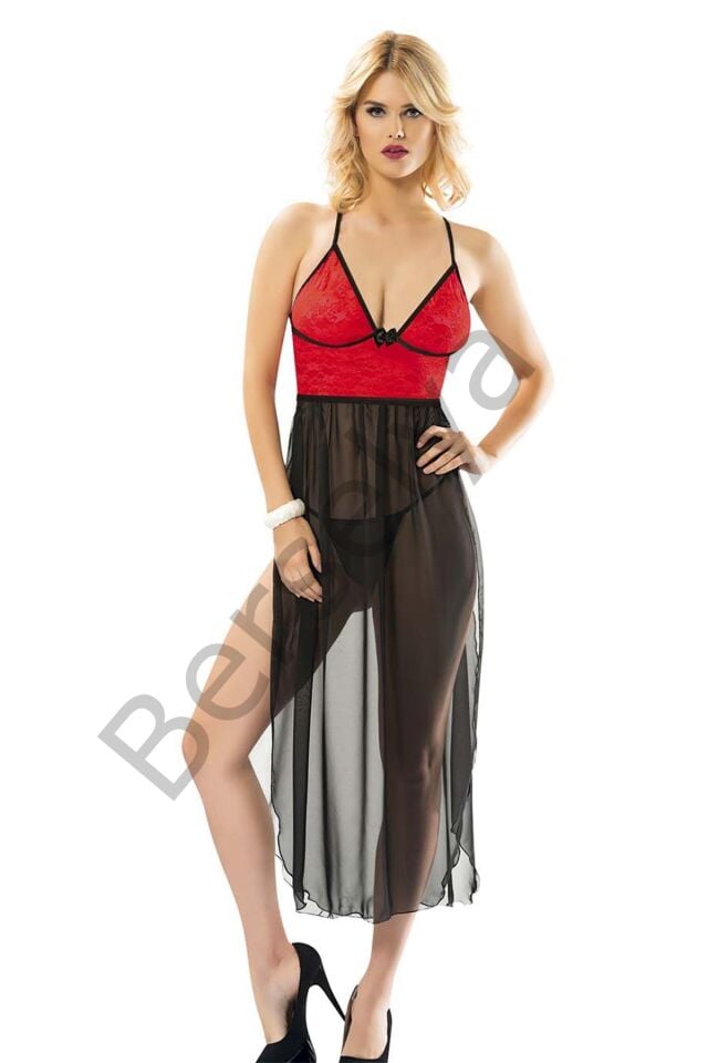 Siyah Kırmızı Tül Gecelik - 204