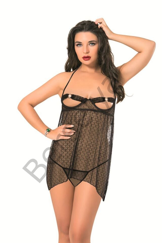 Siyah Şifon Gecelik - 849