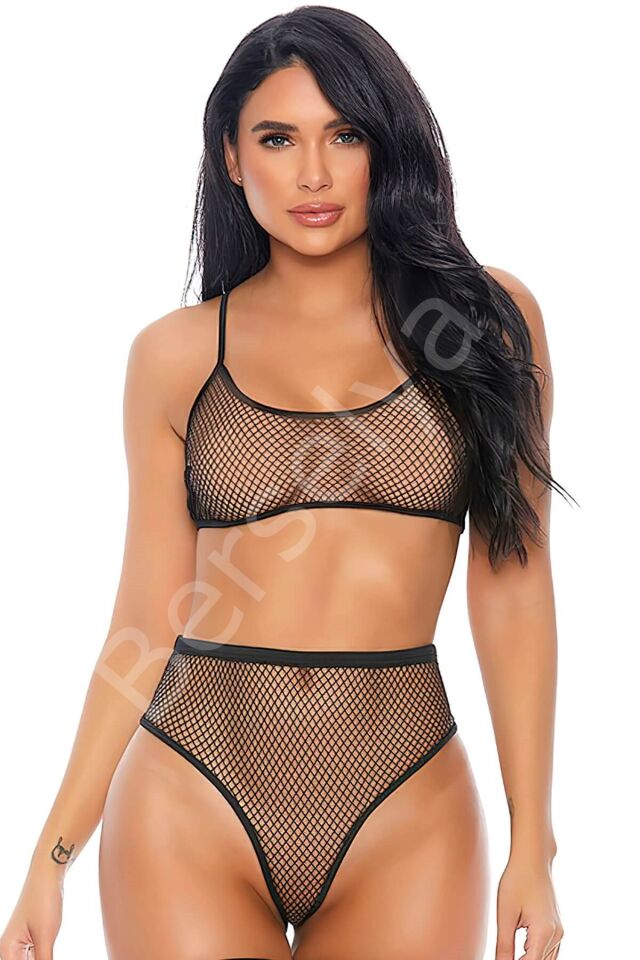 Kadın Siyah Fileli Yüksek Bel Fantezi Takım Yeni Sezon 3315